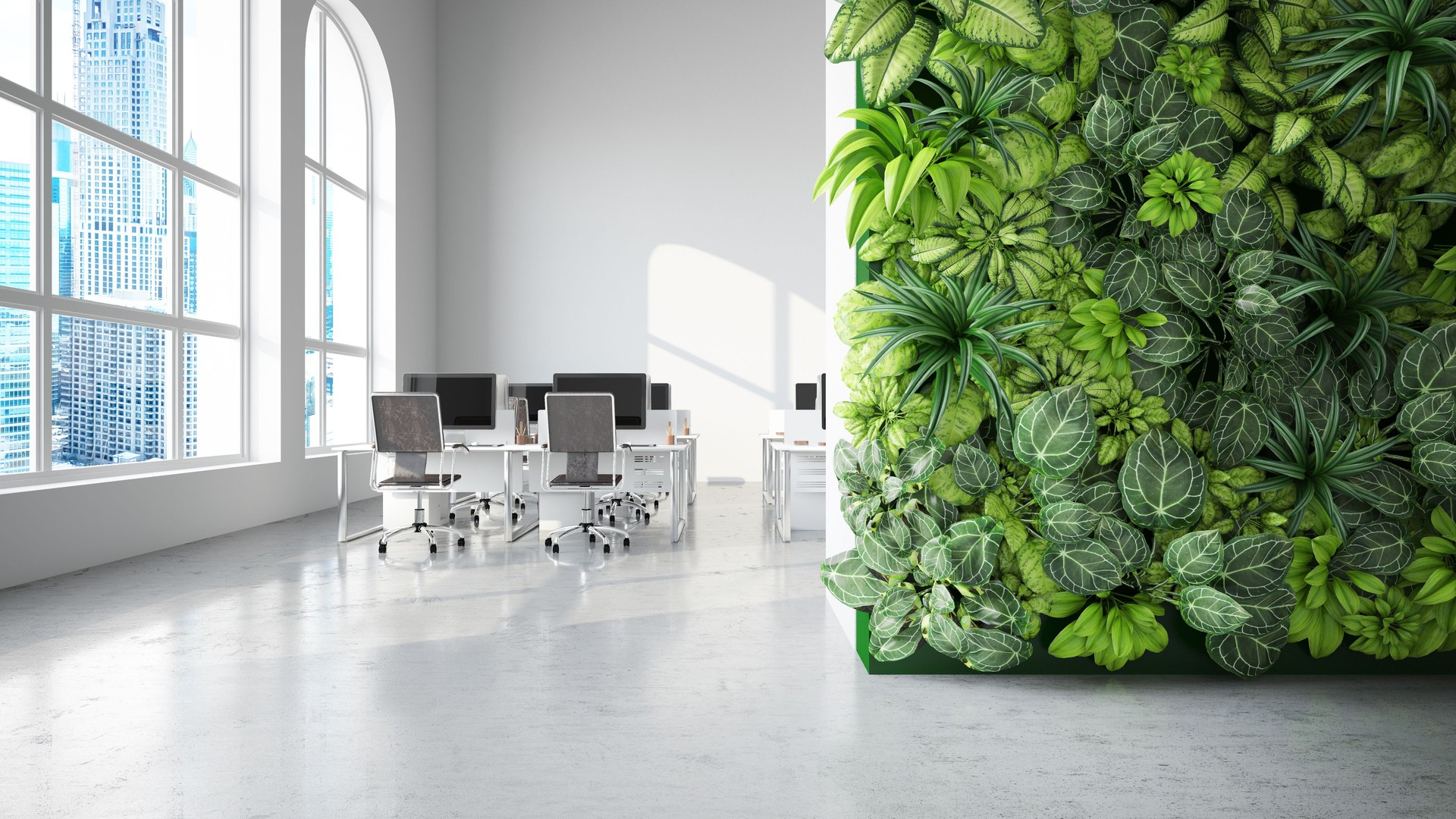 Modern Office with Vertical Garden Wall